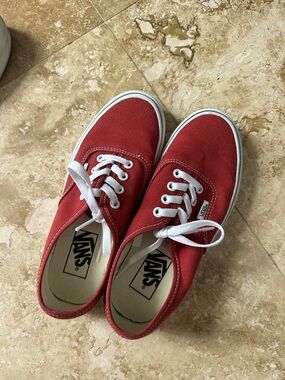 Vans Red Canvas Low-Top Sneakers with White Laces